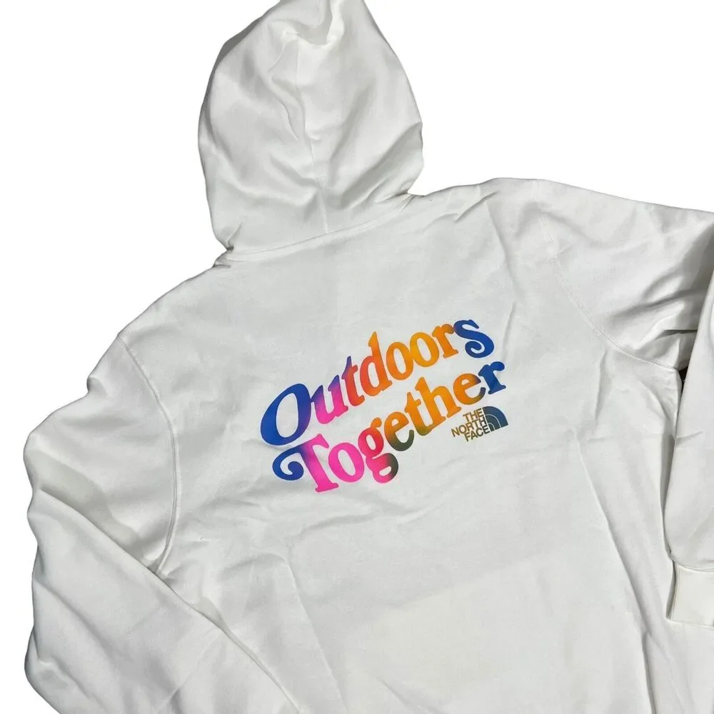 The North Face Hoodie Mens L White Outdoor Together Colorful Adventure Orange - Picture 5 of 5